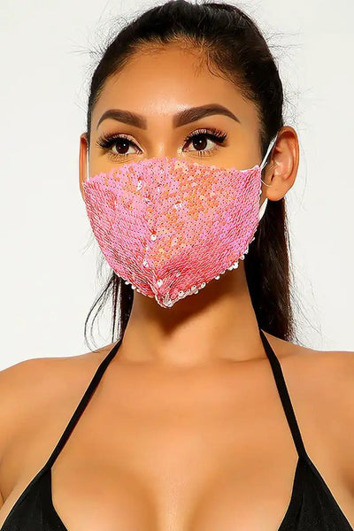 Coral Gold Sequins Reusable Washable Mask - AMIClubwear