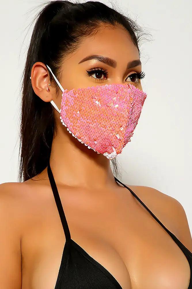 Coral Gold Sequins Reusable Washable Mask - AMIClubwear