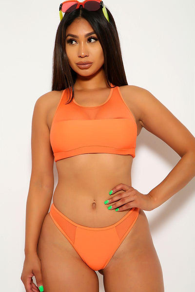 Coral Two Piece Mesh Low Rise Swimsuit - AMIClubwear