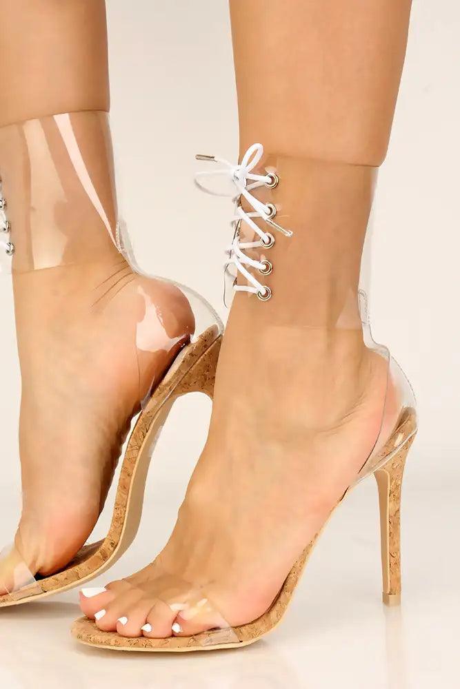 Cork Clear Lace Up High Heels - AMIClubwear