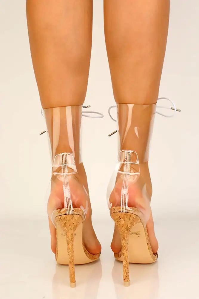 Cork Clear Lace Up High Heels - AMIClubwear