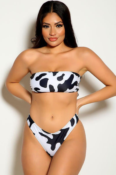 Cow Print Bandeau Three Piece Swimsuit - AMIClubwear