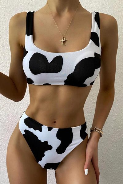 Cow Print Padded Two Piece Swimsuit - AMIClubwear