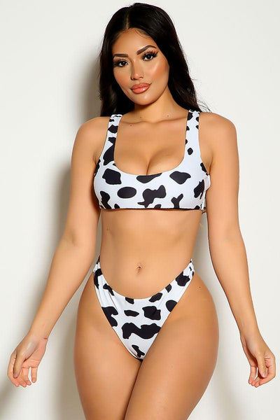 Cow Print Padded Two Piece Swimsuit - AMIClubwear