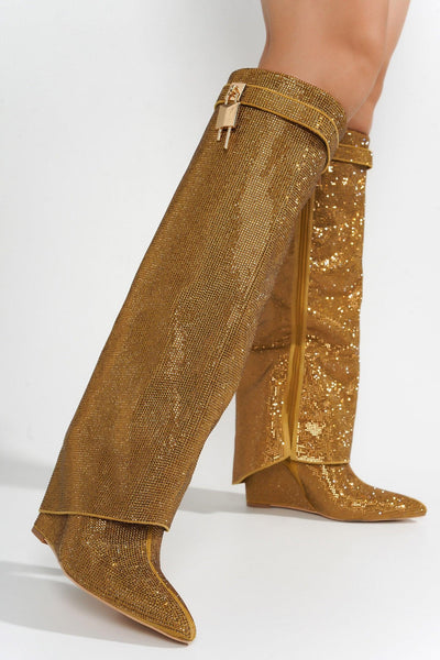 CRARA - GOLD Thigh High Boots - AMIClubwear