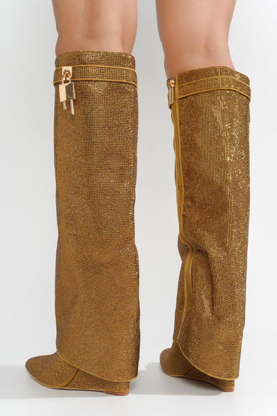 CRARA - GOLD Thigh High Boots - AMIClubwear