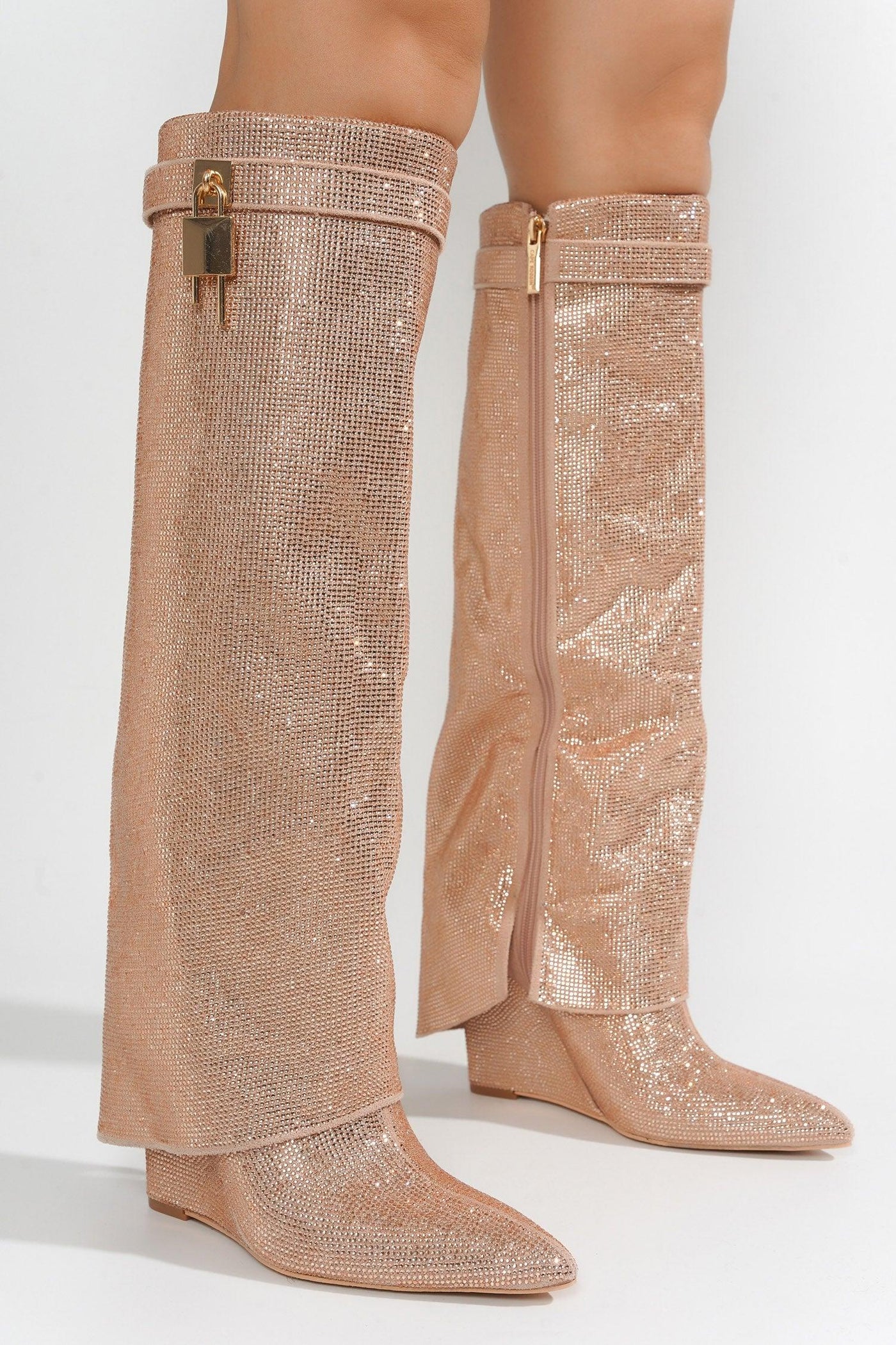CRARA - ROSE GOLD Thigh High Boots - AMIClubwear