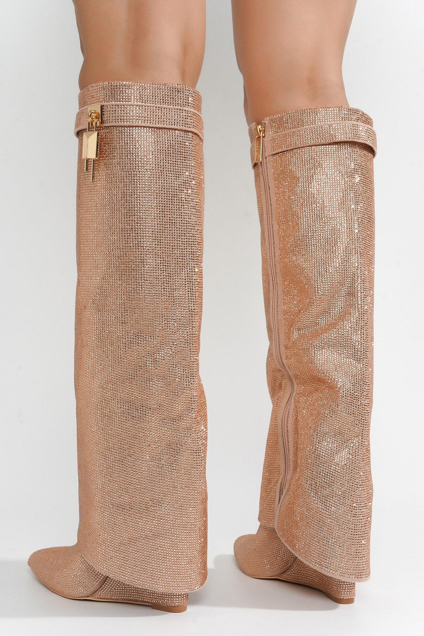 CRARA - ROSE GOLD Thigh High Boots - AMIClubwear