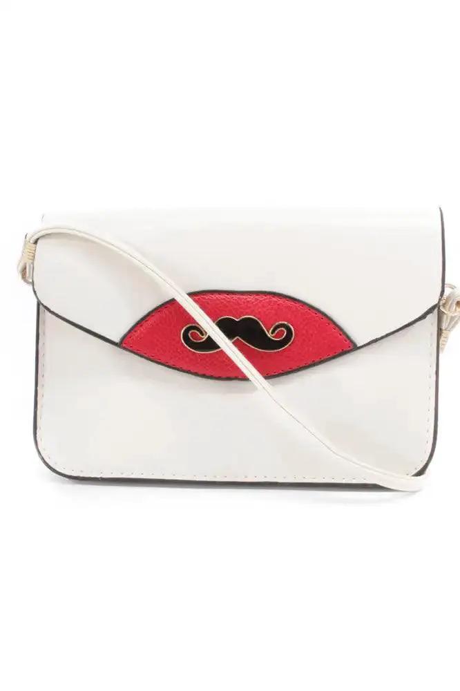 Cream Mustache Pendant Faux Leather Clutch