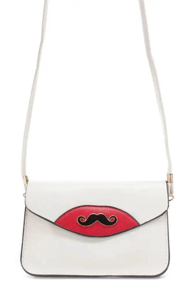 Cream Mustache Pendant Faux Leather Clutch