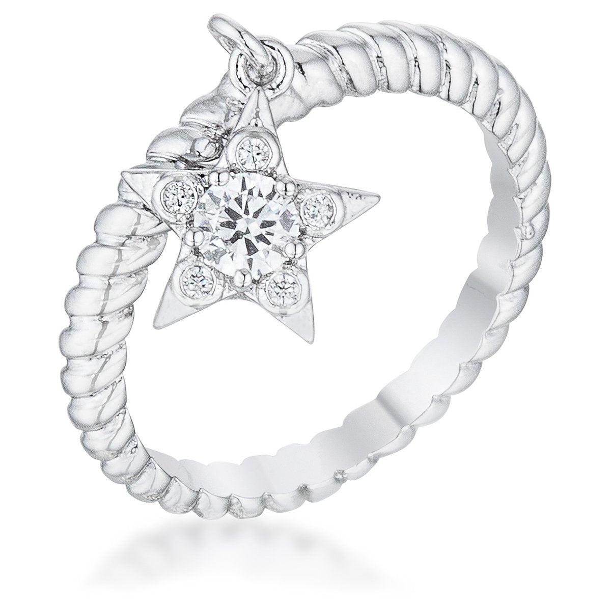 Cubic Zirconia Star Charm Fashion Ring, <b>Size 5</b> - AMIClubwear