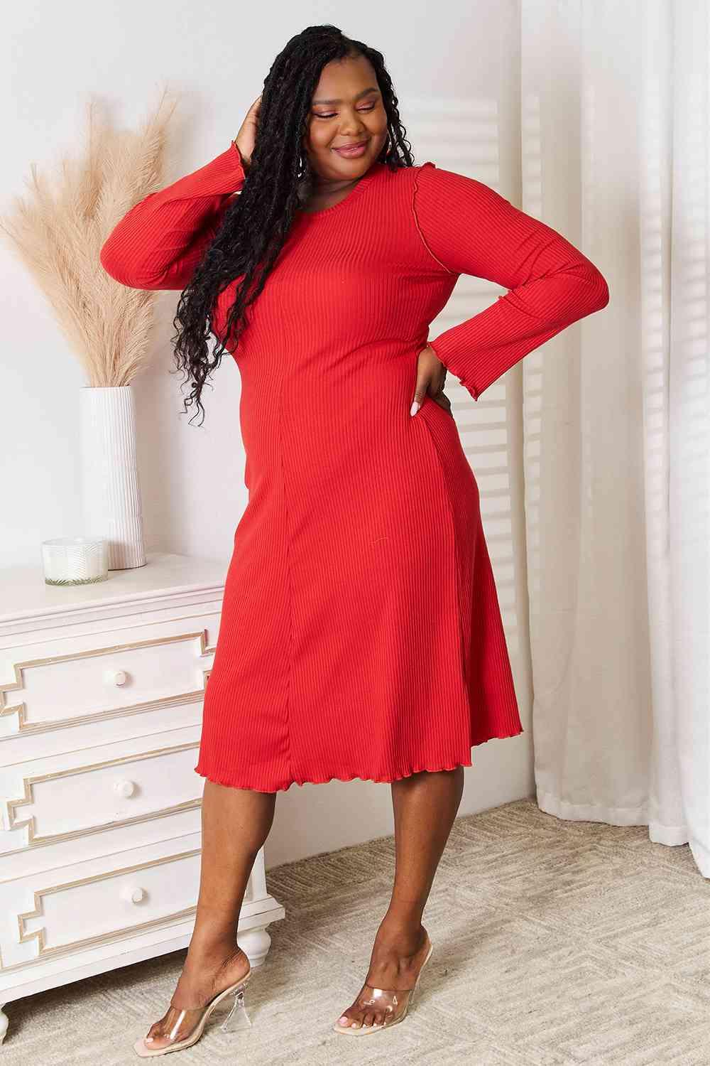 Culture Code Full Size Round Neck Long Sleeve Dress - AMIClubwear