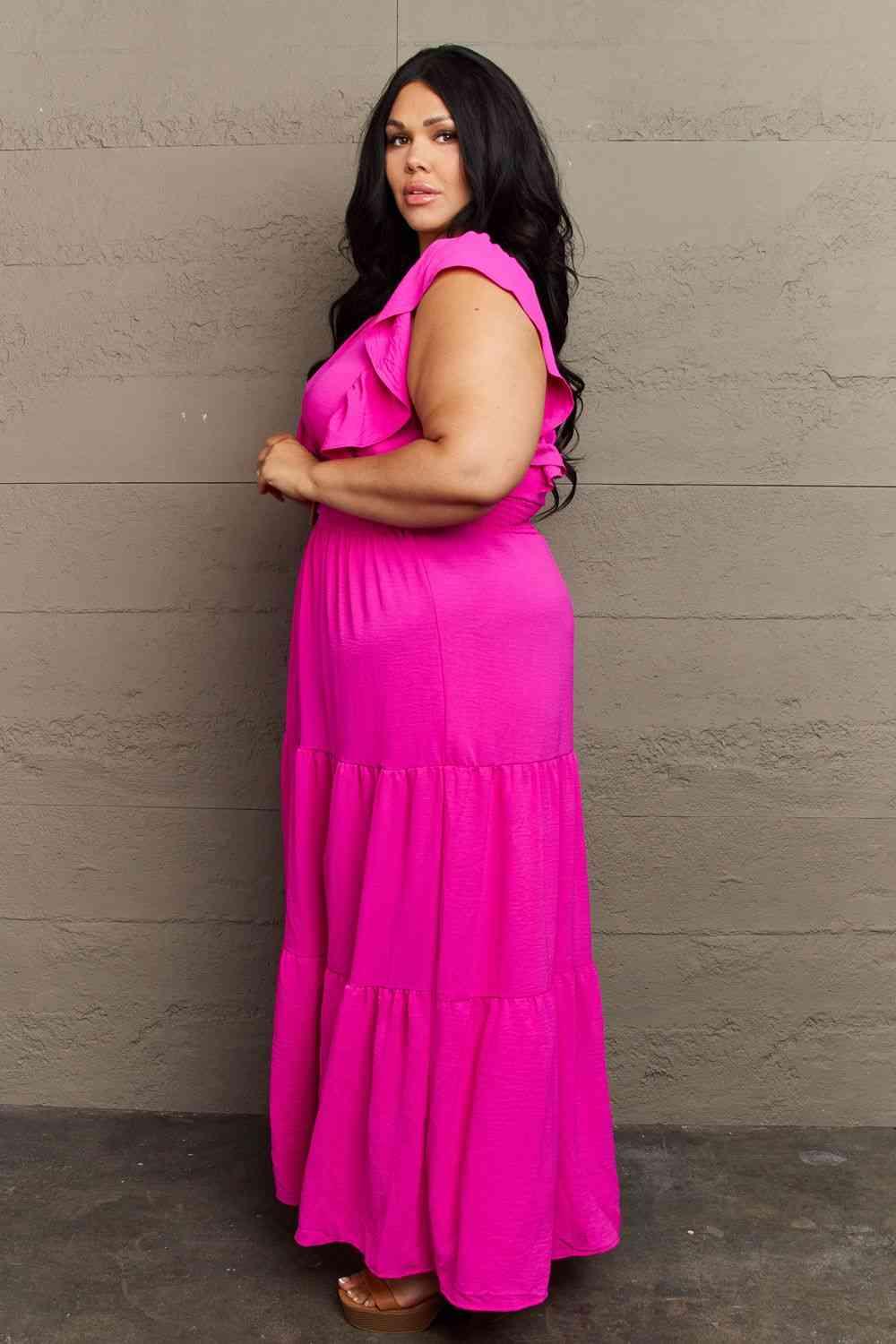 GeeGee Fancy Fizz Plus Size Tiered Side Slit Maxi Dress - AMIClubwear