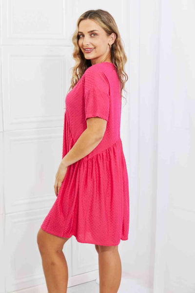 BOMBOM Another Day Swiss Dot Casual Dress in Fuchsia - AMIClubwear