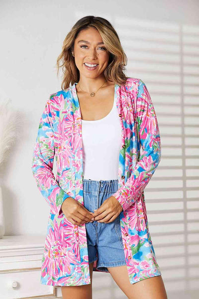 Double Take Floral Open Front Long Sleeve Cardigan - AMIClubwear