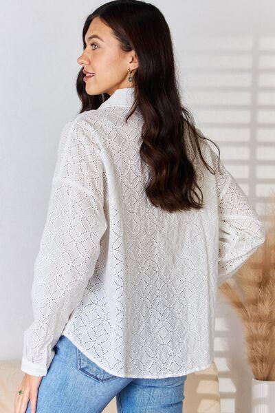 Rousseau Long Sleeve Button Up Eyelet Shirt - AMIClubwear