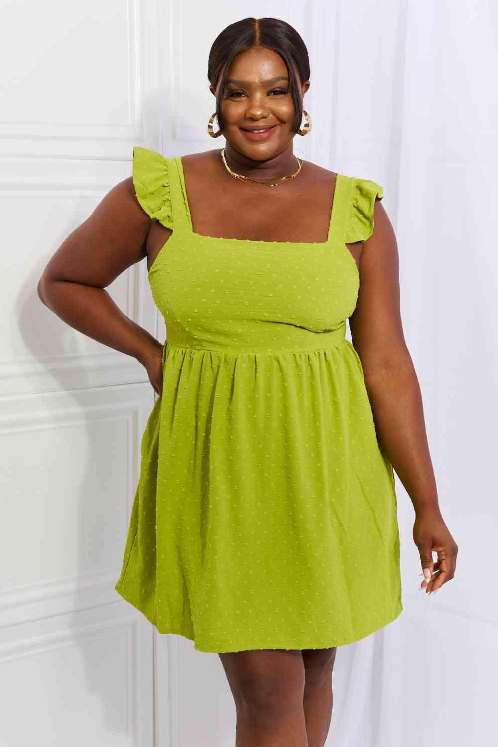 Culture Code Sunny Days Full Size Empire Line Ruffle Sleeve Dress in Lime - AMIClubwear