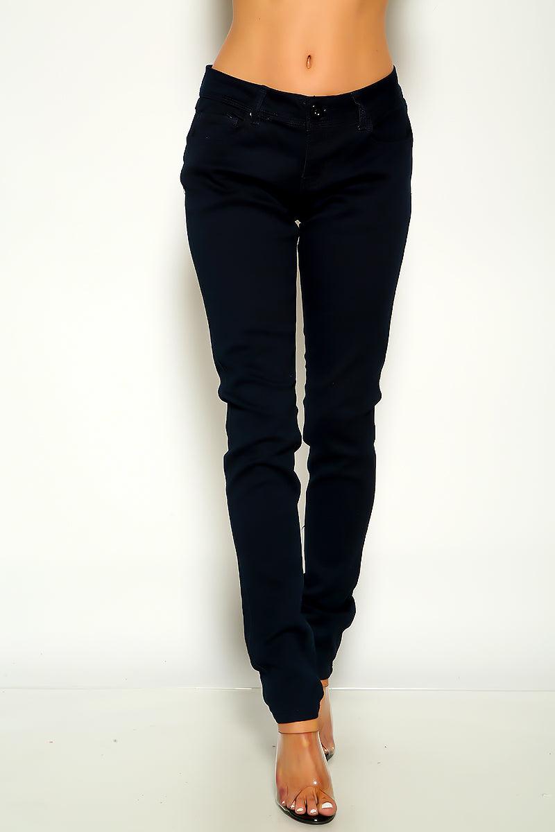 Dark Blue Mid Rise Skinny Jeans - AMIClubwear