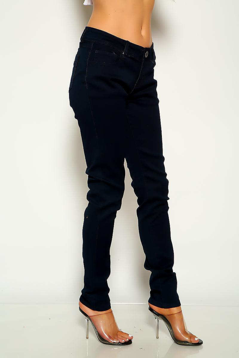 Dark Blue Mid Rise Skinny Jeans - AMIClubwear