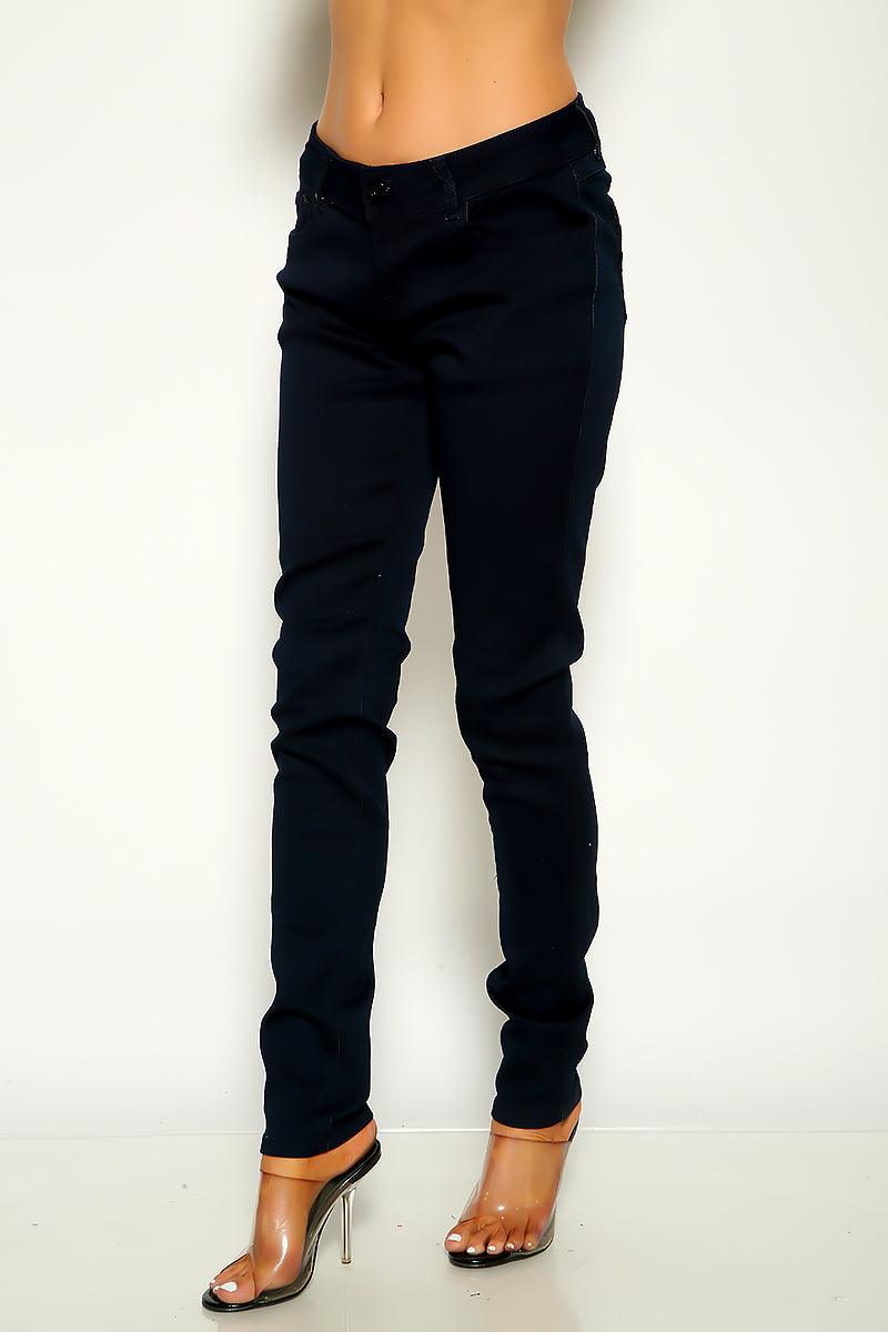 Dark Blue Mid Rise Skinny Jeans - AMIClubwear