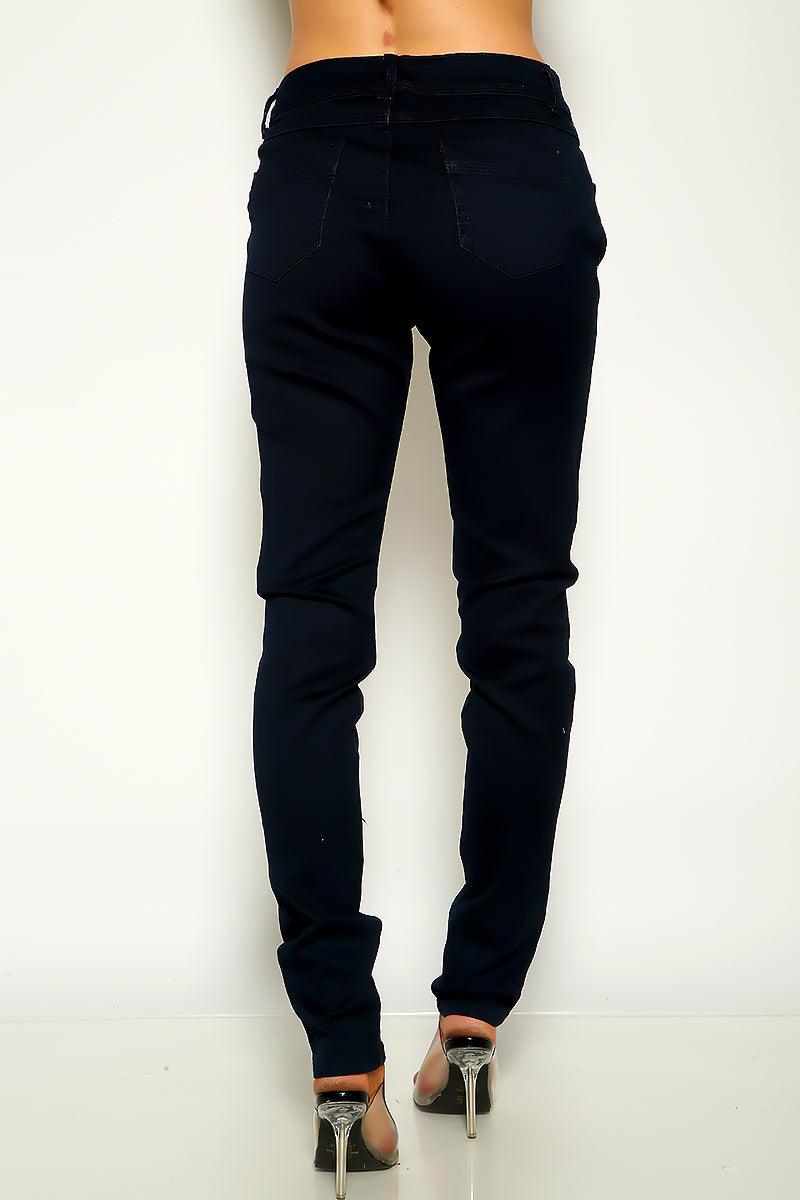 Dark Blue Mid Rise Skinny Jeans - AMIClubwear