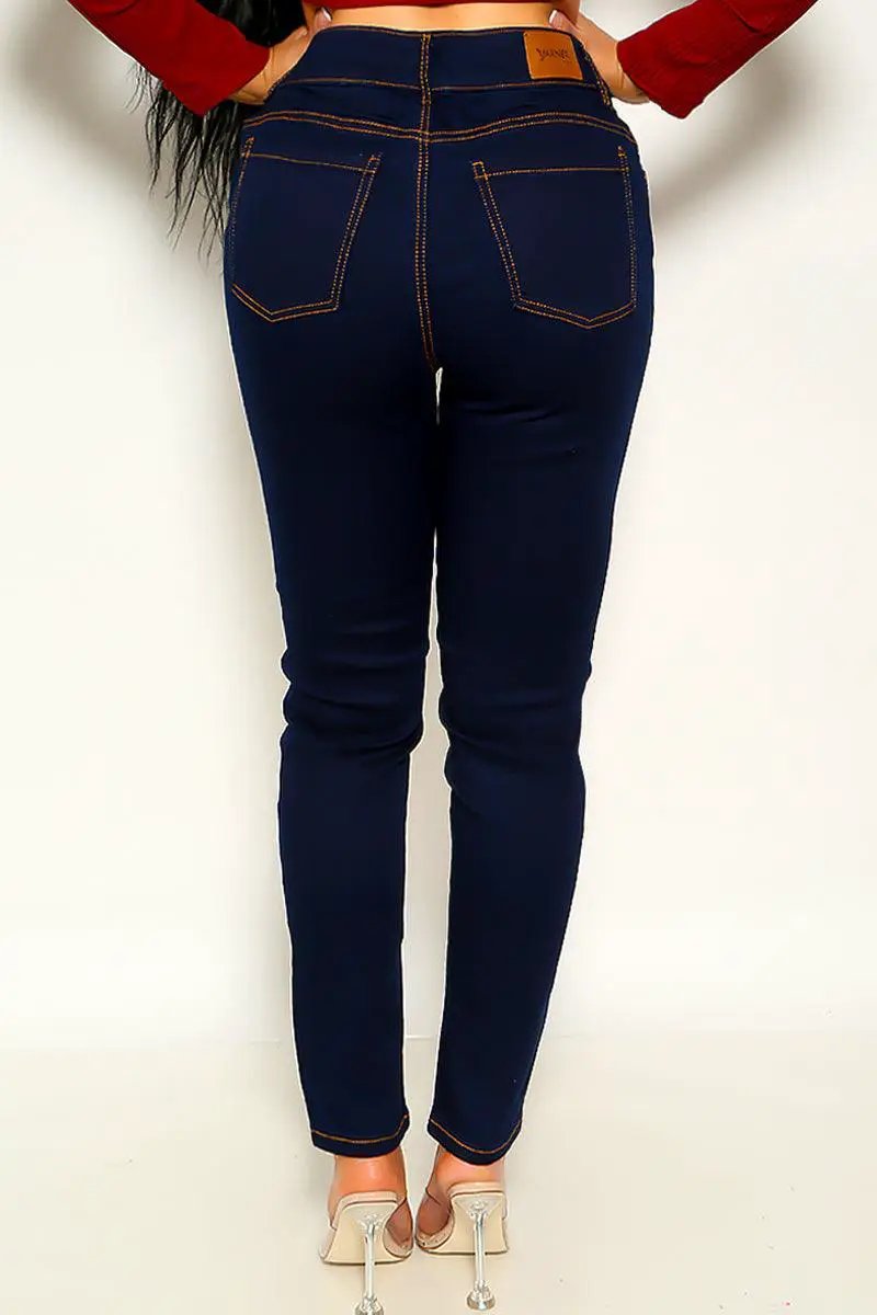 Dark Blue Zip Up Jeans