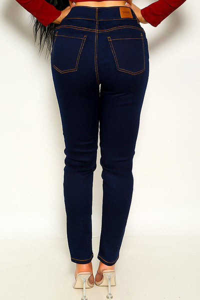 Dark Blue Zip Up Jeans - AMIClubwear