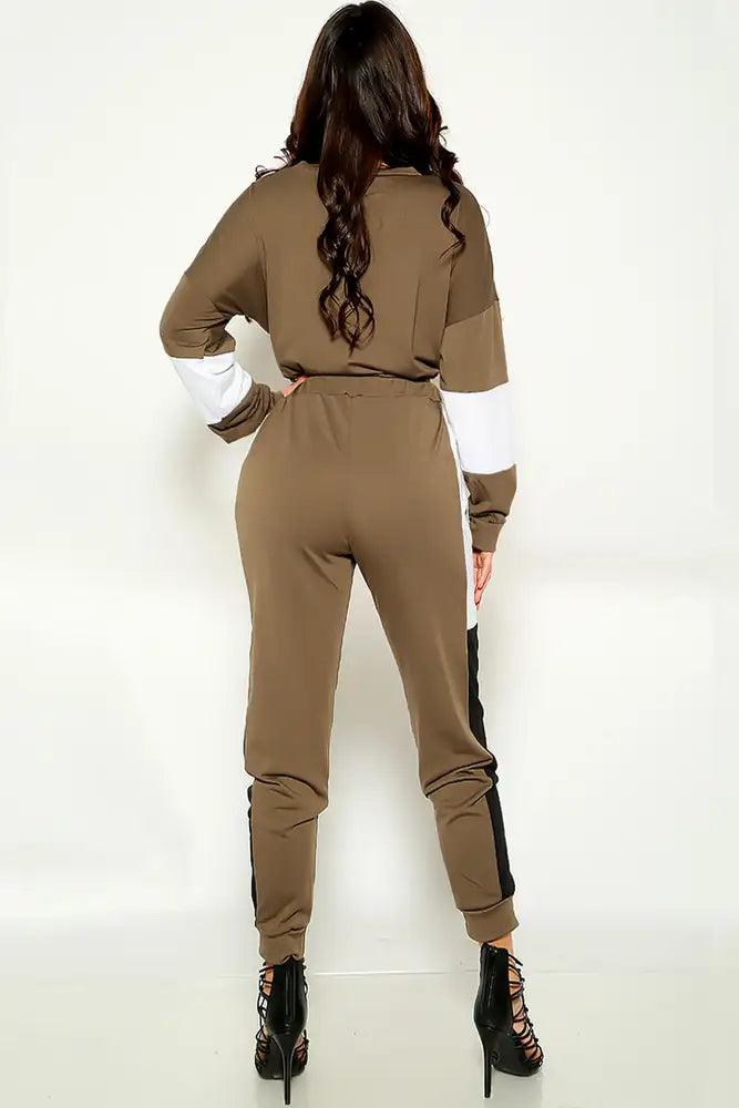 Dark Brown Two Tone Long Sleeve Long Sleeve Two Piece Outfit - AMIClubwear