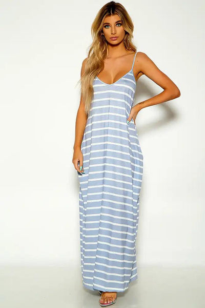 Dark Grey Sleeveless Striped Maxi dress - AMIClubwear