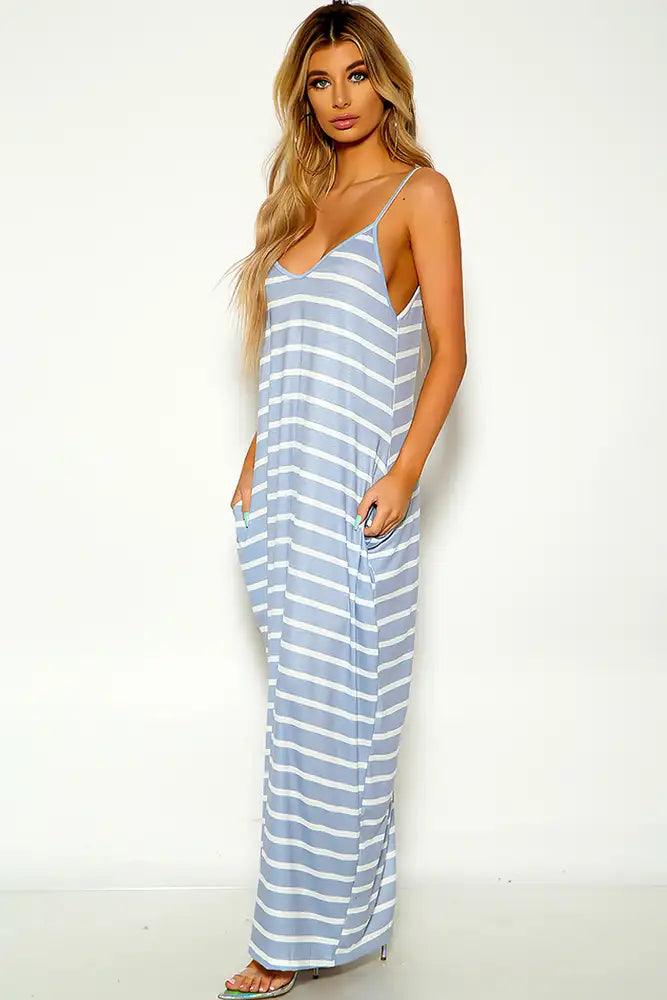 Dark Grey Sleeveless Striped Maxi dress - AMIClubwear