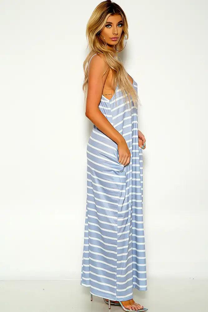 Dark Grey Sleeveless Striped Maxi dress - AMIClubwear