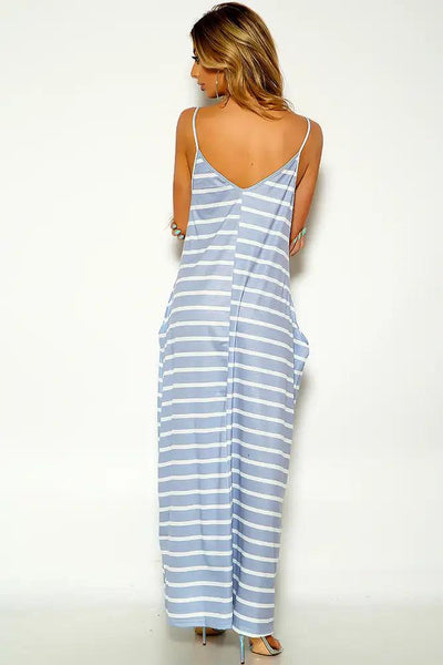 Dark Grey Sleeveless Striped Maxi dress - AMIClubwear