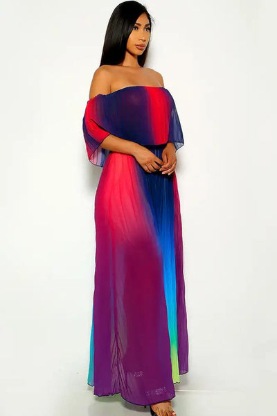 Dark Purple Off The Shoulder Maxi Dress - AMIClubwear