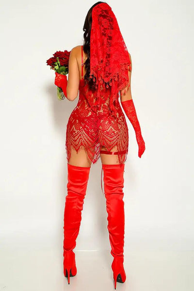 Dark Red Sexy Bride To Be 2 Pc Costume - AMIClubwear