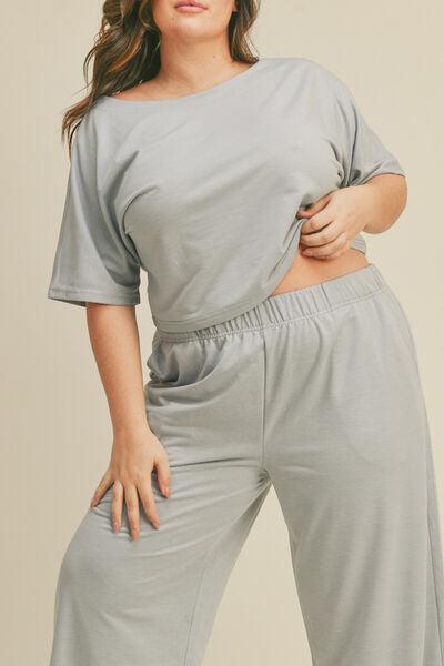 Kimberly C Full Size Short Sleeve Cropped Top and Wide Leg Pants Set - AMIClubwear