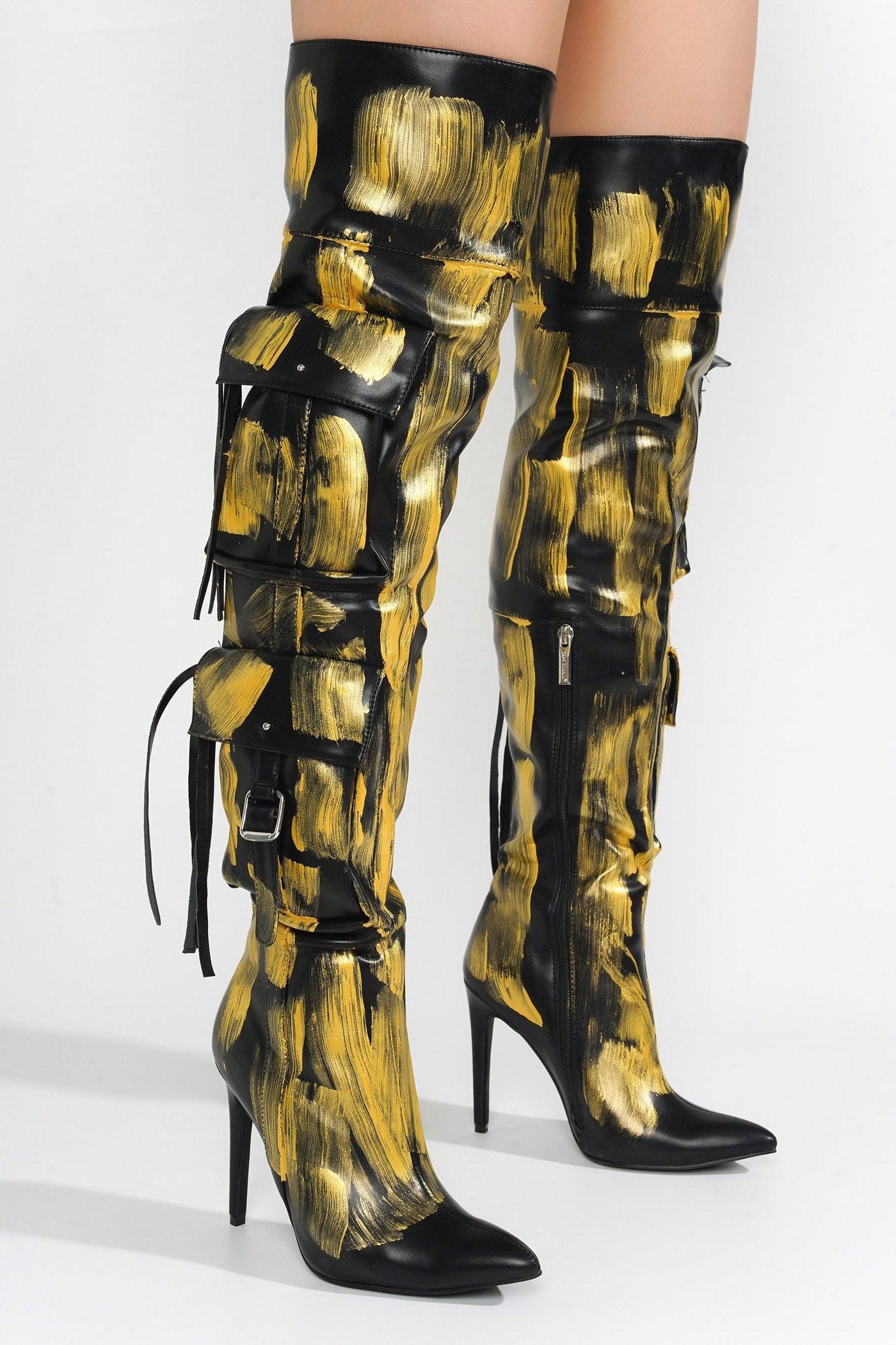 DETROIT - GOLD Thigh High Boots - AMIClubwear