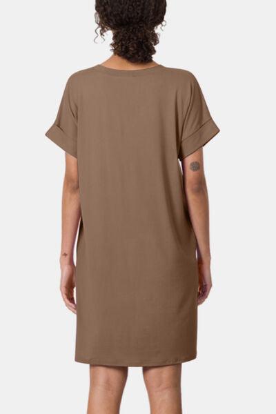 Zenana Rolled Short Sleeve V-Neck Dress - AMIClubwear