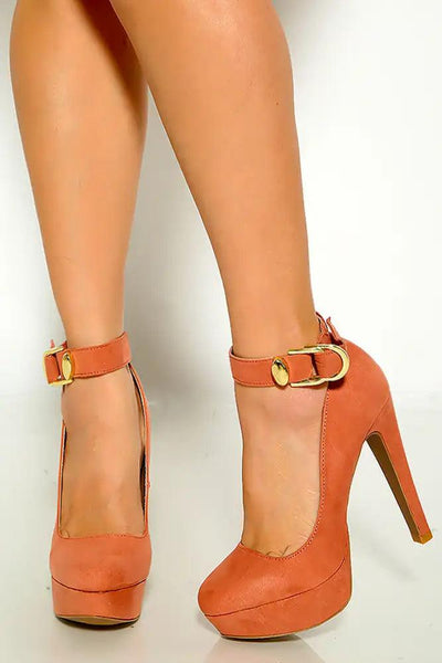 Dusty Blush Suede Ankle Strap Platform High Heels - AMIClubwear