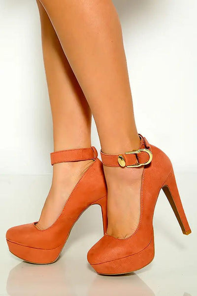 Dusty Blush Suede Ankle Strap Platform High Heels - AMIClubwear