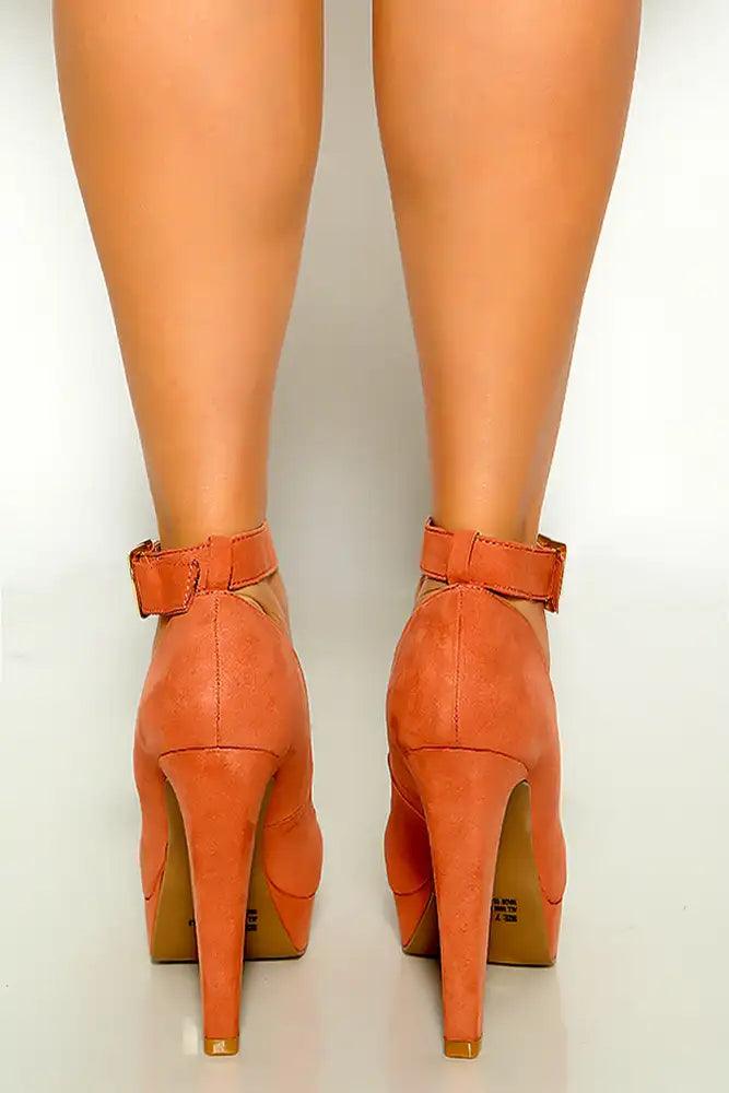 Dusty Blush Suede Ankle Strap Platform High Heels - AMIClubwear