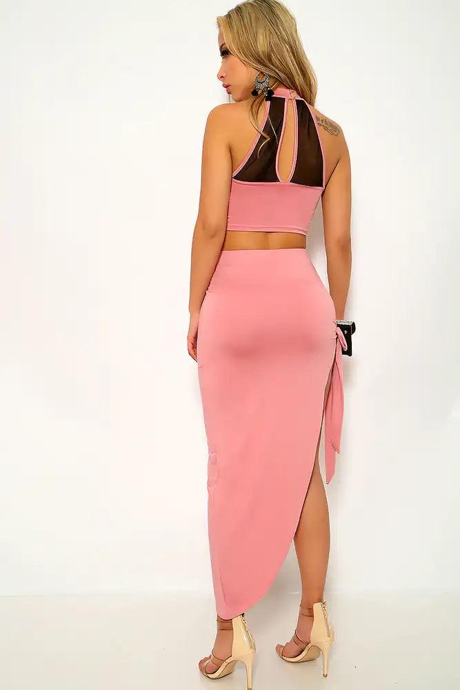 Dusty Pink Black Sleeveless Two Piece Dress - AMIClubwear