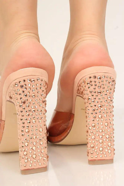 Dusty Pink Slip On Rhinestone High Heels - AMIClubwear