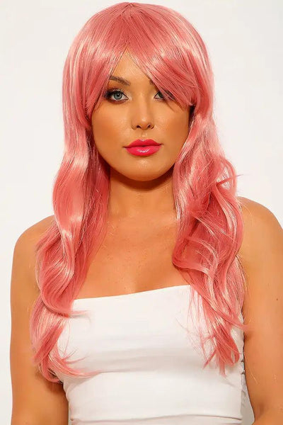 Dusty Rose Wavy Bangs Long Costume Wig - AMIClubwear