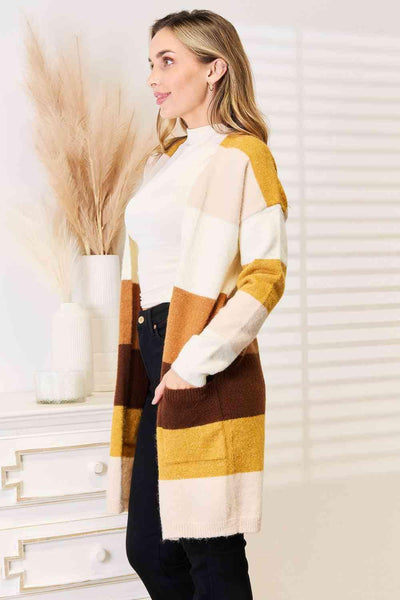 Woven Right Color Block Dropped Shoulder Cardigan - AMIClubwear