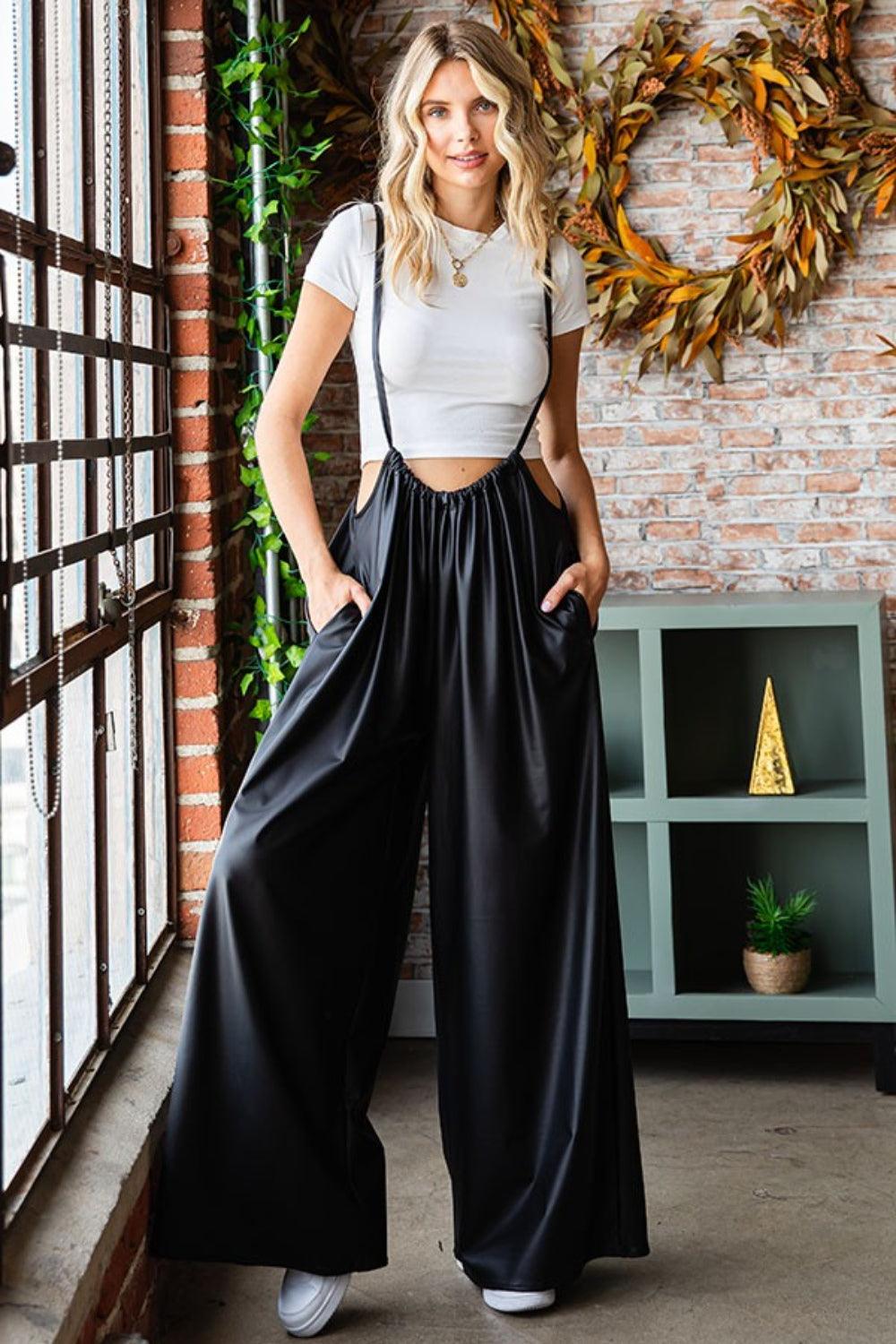 First Love Drawstring Back Spaghetti Strap Wide Leg Overall - AMIClubwear