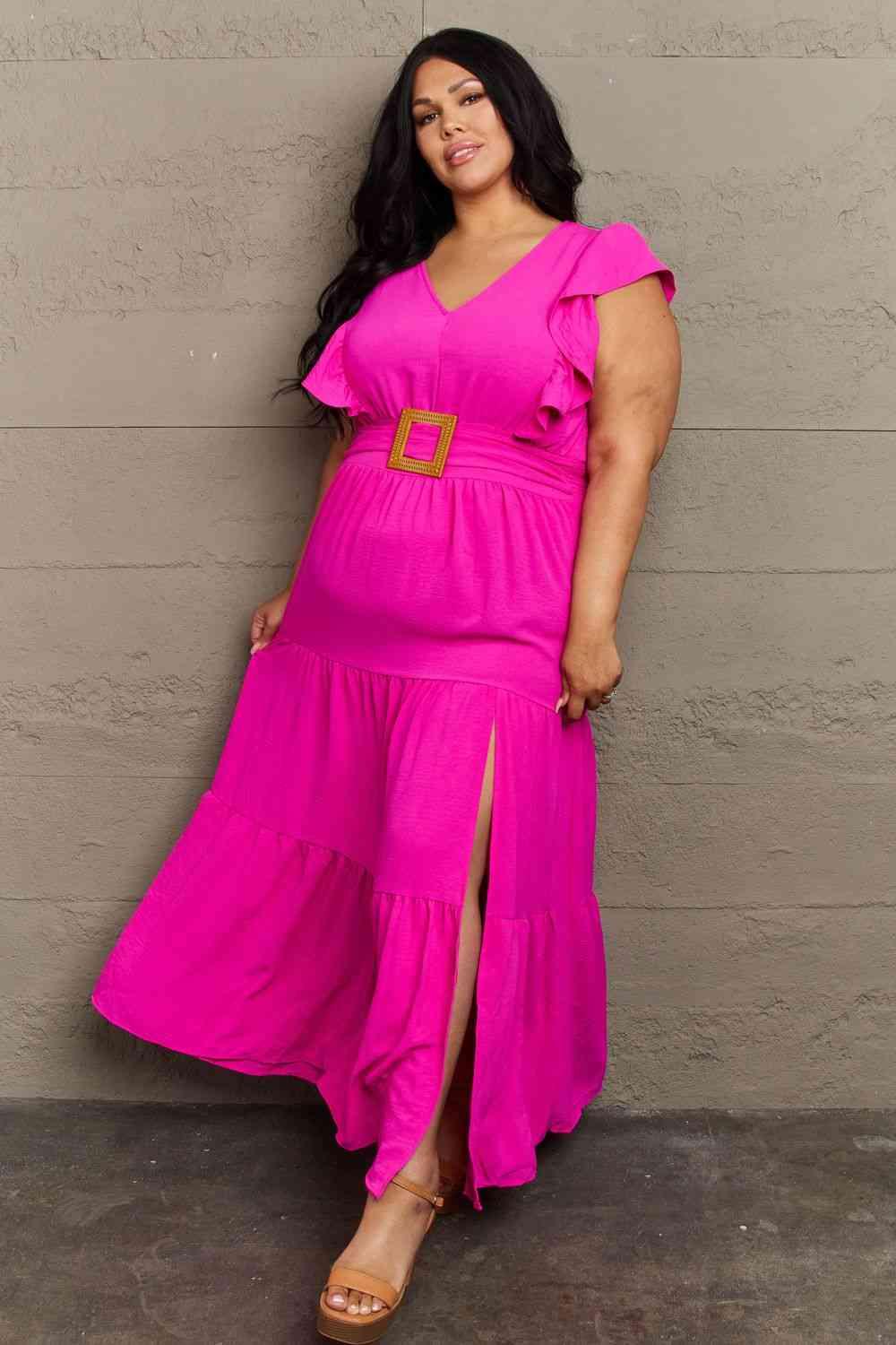 GeeGee Fancy Fizz Plus Size Tiered Side Slit Maxi Dress - AMIClubwear