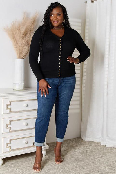 Zenana Full Size V-Neck Long Sleeve Cardigan - AMIClubwear