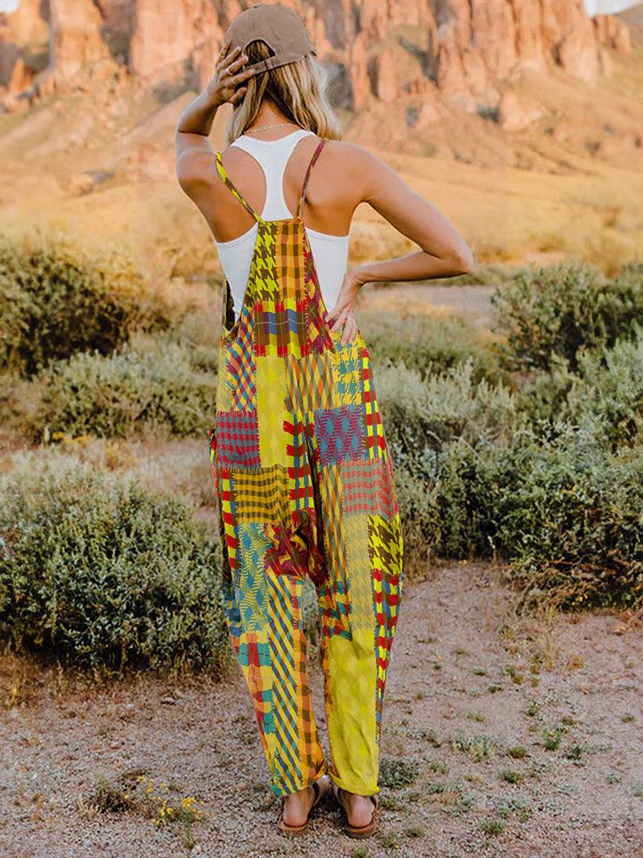 Full Size Printed V-Neck Sleeveless Jumpsuit - AMIClubwear