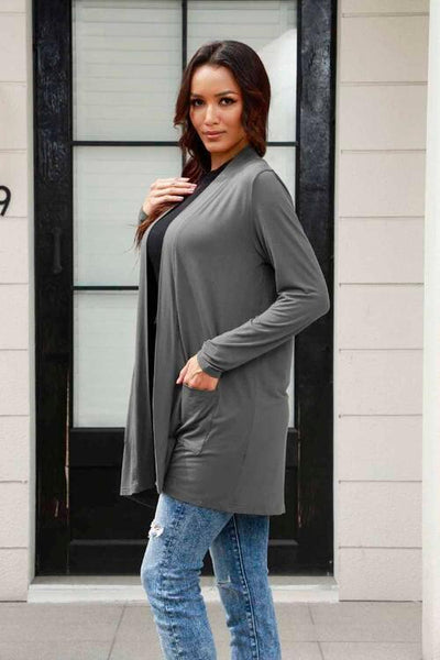 Basic Bae Full Size Open Front Long Sleeve Cardigan with Pockets - AMIClubwear