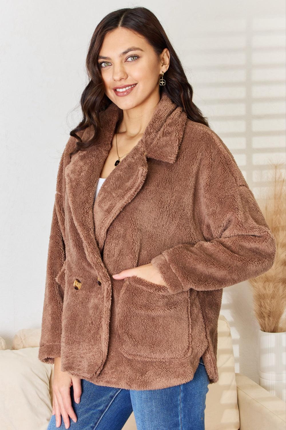 Culture Code Double Breasted Fuzzy Coat - AMIClubwear